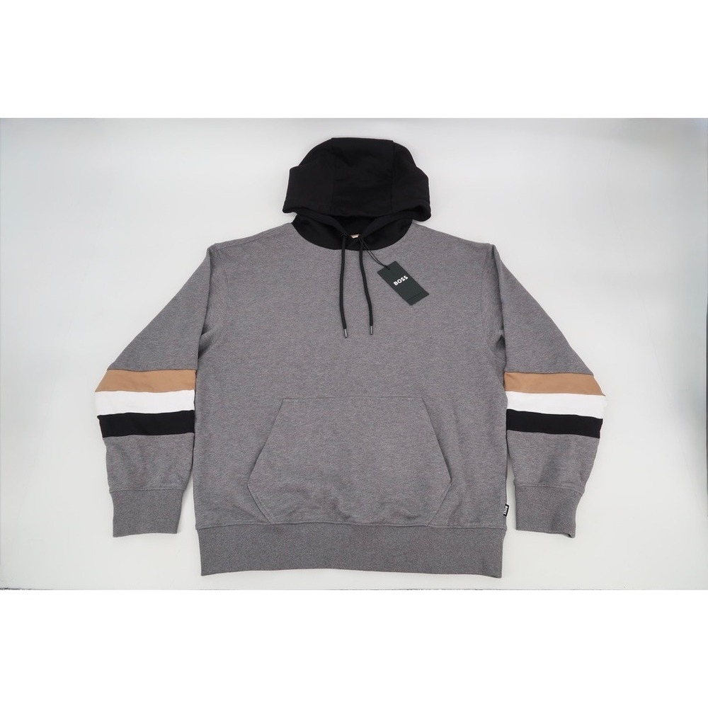 Hugo Boss Sullivan 20 Hoodie Mens Medium Gray Black Tan Colorblock Striped New